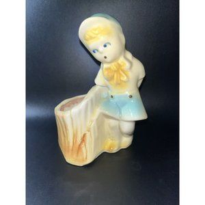 Shawnee Art Pottery Vintage Planter USA 533 Boy With Tree Stump Some Soil Marks